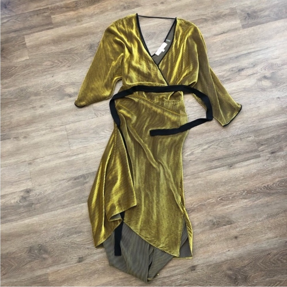 Diane Von Furstenberg DVF Velvet Eloise Golib Wrap Yellow Midi Dress XS - Picture 5 of 9